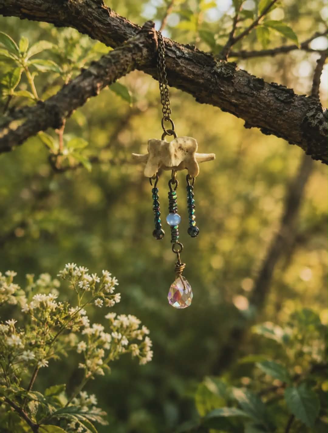 Vertebrae, Copper & Crystal Necklace #1