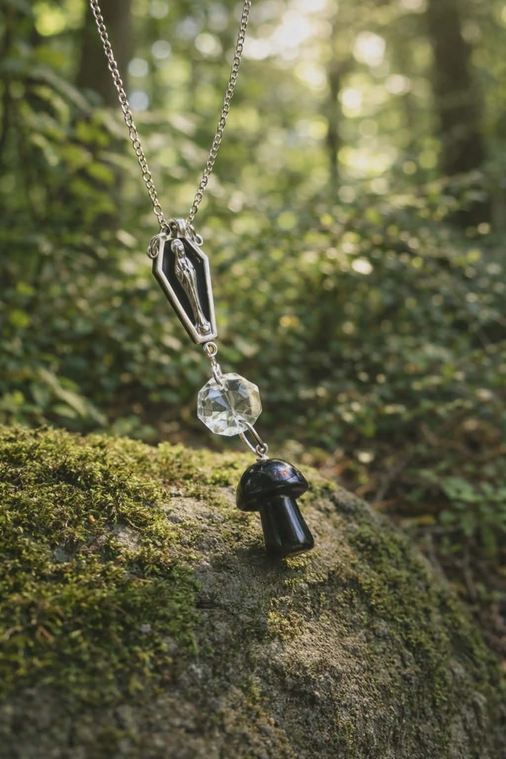 Obsidian Mary Mushroom Necklace