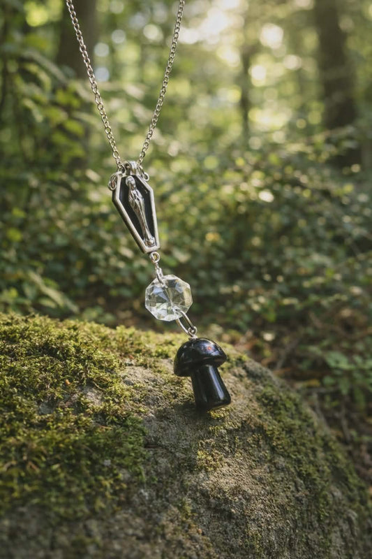 Obsidian Mary Mushroom Necklace