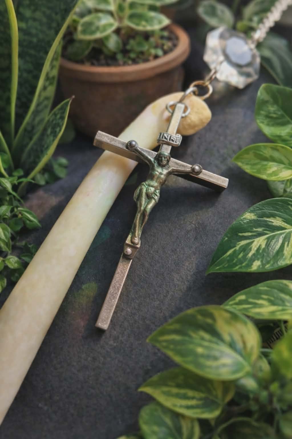 Otter Penis Bone & Crucifix Necklace