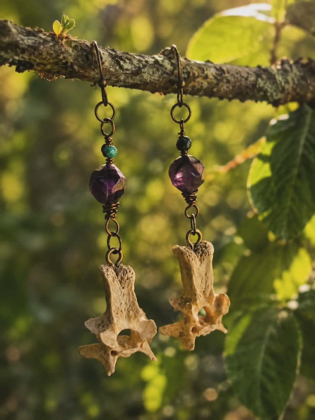 Vertebrae, Crystal & Copper Earrings #1